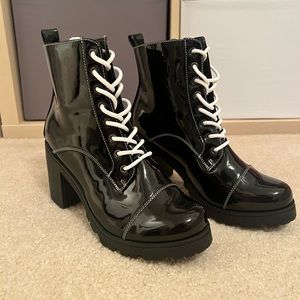 Glossy lace up boots